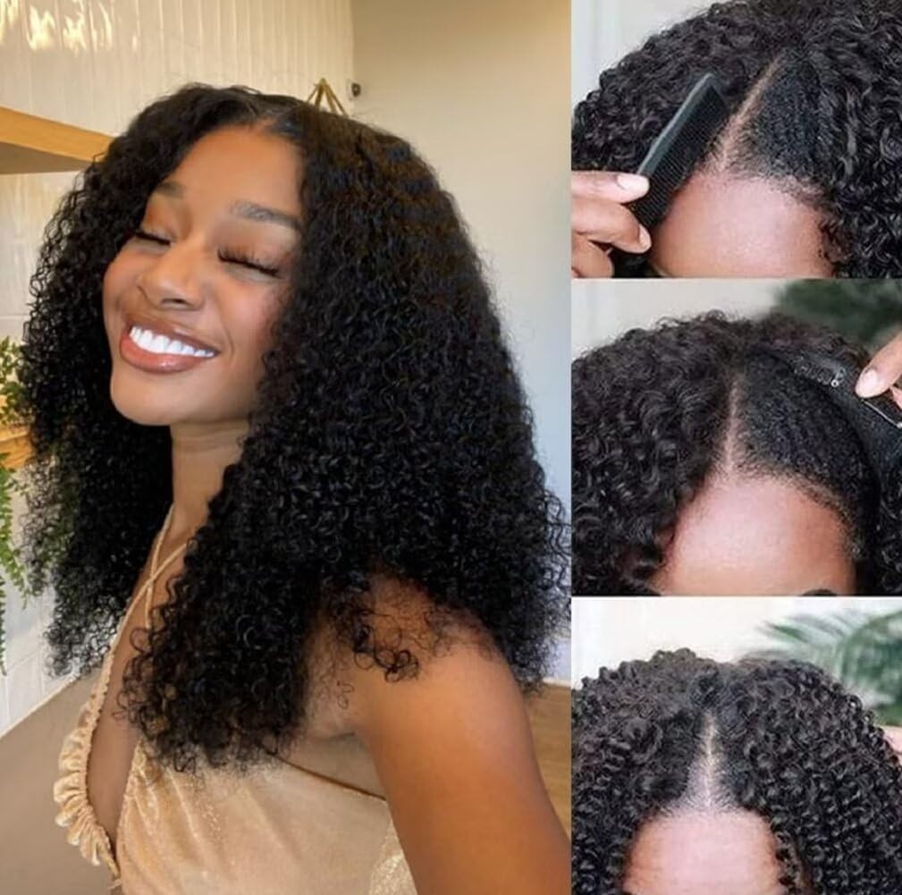 Curly V Part Wig Human Hair Glueless Clip In Real Human Hair Upgrade U Part wig