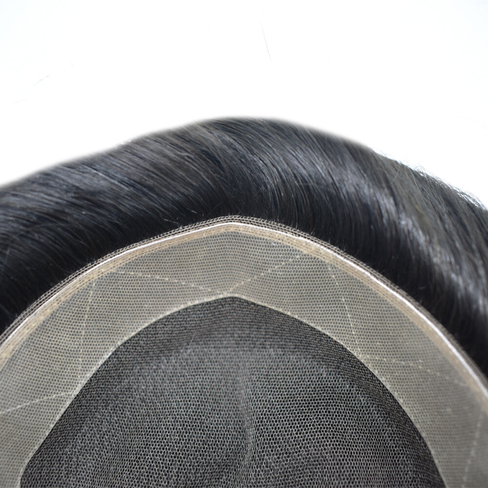 SWISS LACE Mens Toupee Lace Poly Hairpiece Skin PU Around Hair Replacement WigsU