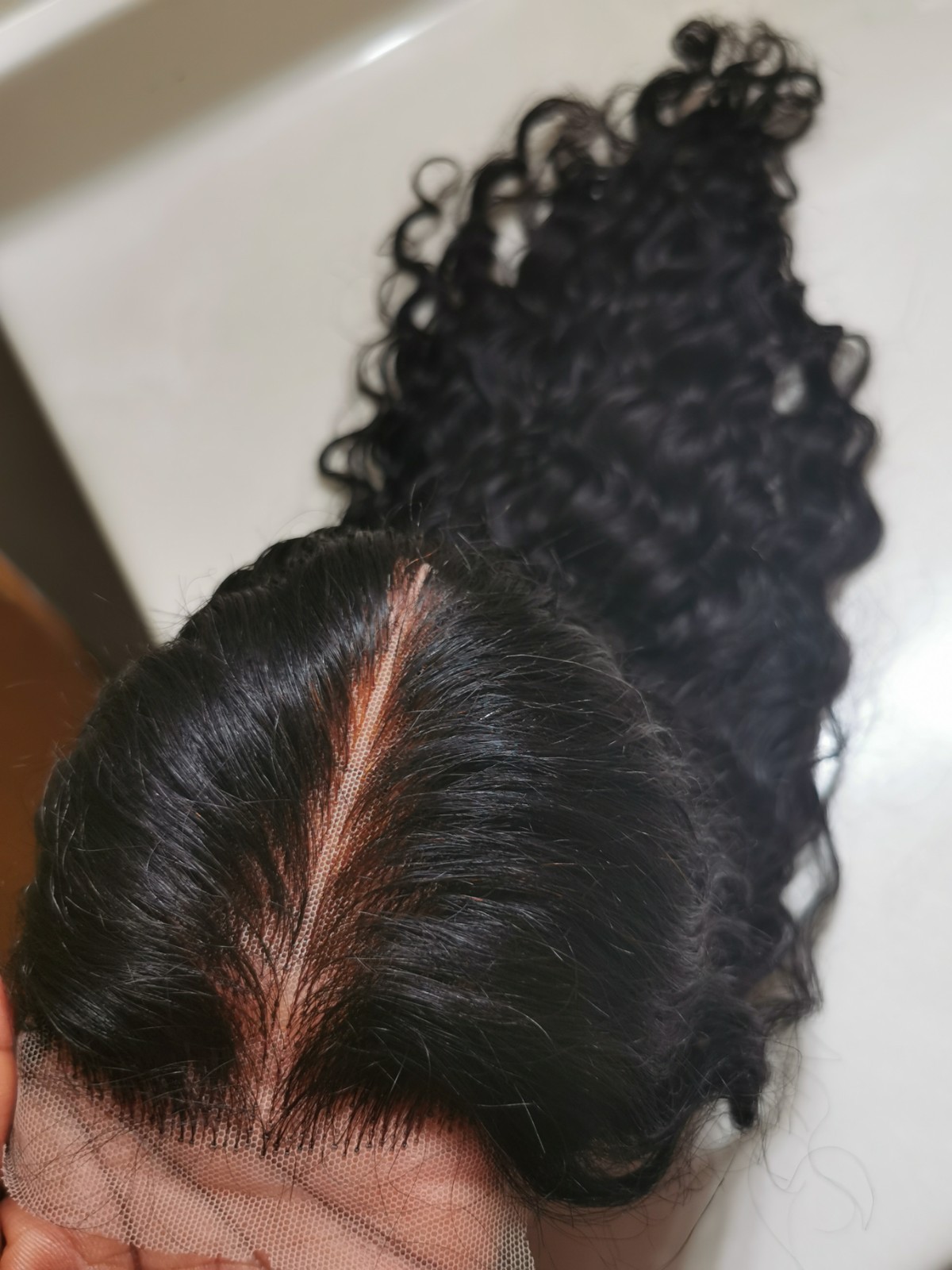 Quality Natural Black Wave Human Hair Glueless DeepPart Closure Wig 18″ Handmade
