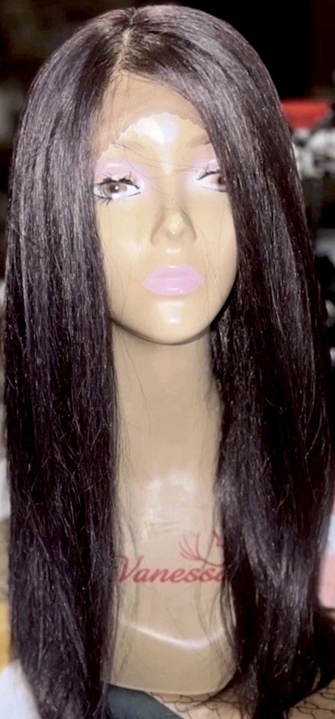 SWISS LACE LONG STRAIGHT HUMAN BLEND -LAYERED CUT WIG #1B HANDTIED HEAT OK NEW