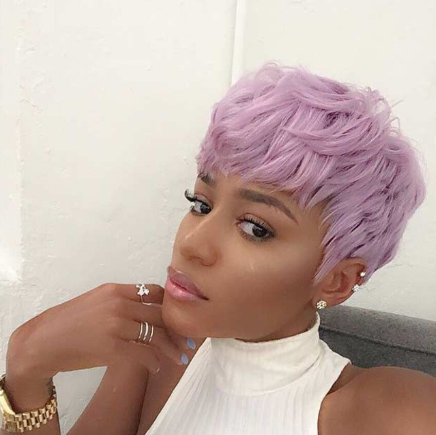 Women Short Blue Black Purple Wigs Pixie Cut Wave Hair Party Wigs Synthetic Hair