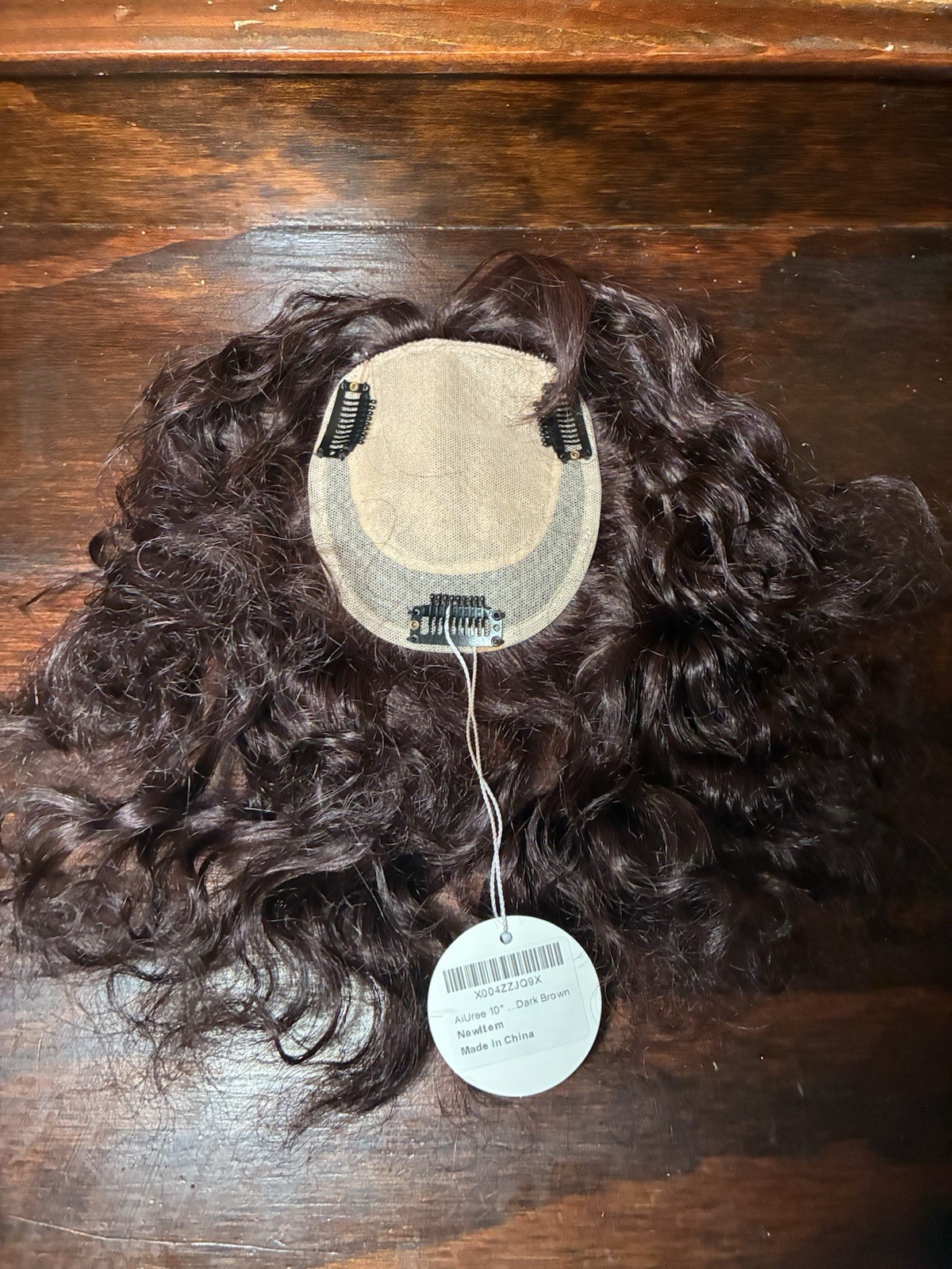10” Remy Human Hair Topper, Silk Top Clip In, Wavy Dark Brown, No Bangs