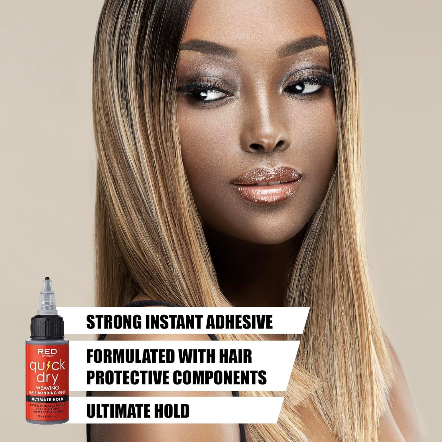 Red by Kiss Quick Dry Hair Bonding Glue, Professional Strong & Long-Lasting Weav