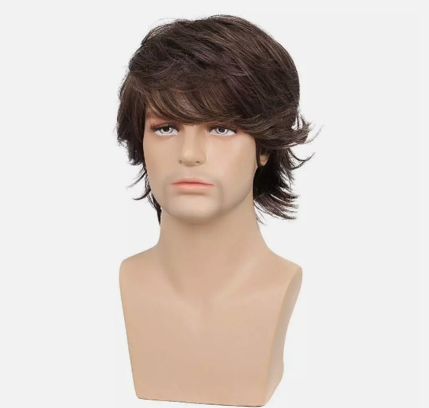 8 Inch Human Hair New Short Dark Brown Layered Men’s Wigs