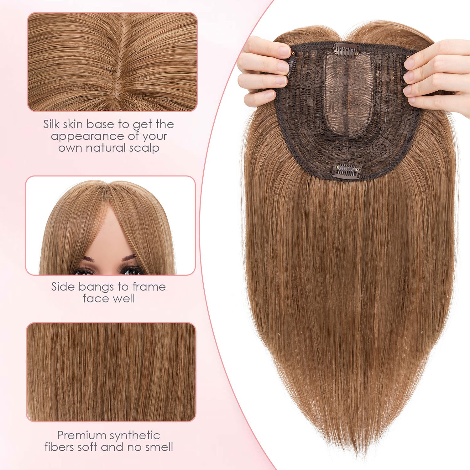 USA 6*6in Hair Topper Clip In Hair Extension with Bangs Lace Toupee Natural Hair