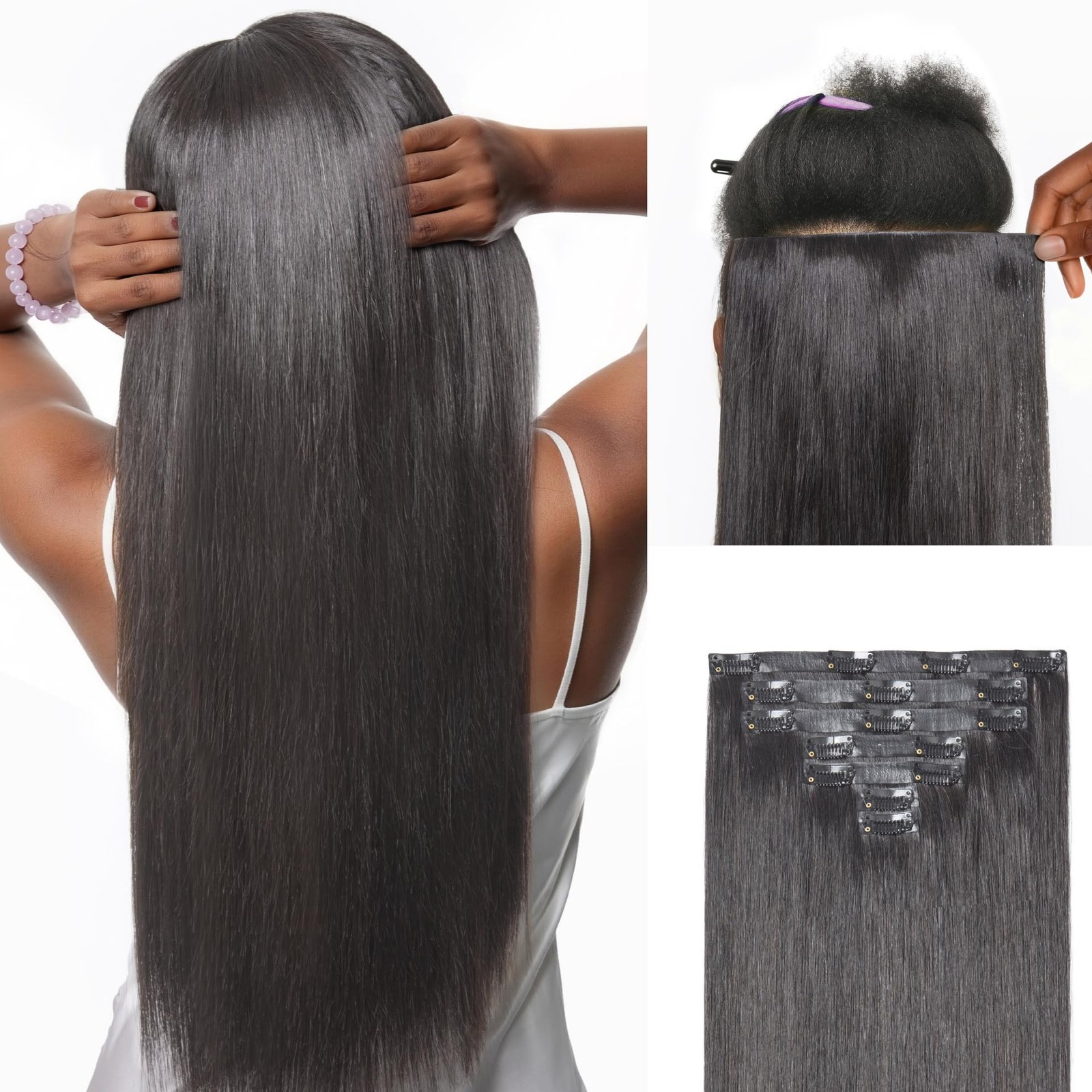 0.59mm Zero Trace Invisible Clip in Hair Extensions, Silky Straight 7 Pcs 100…
