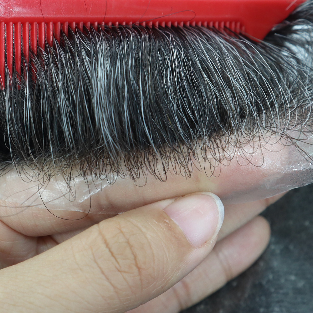 Mens Toupee Hair Replacement System Hairpiece BIO Thin Skin Human Hair #1B40