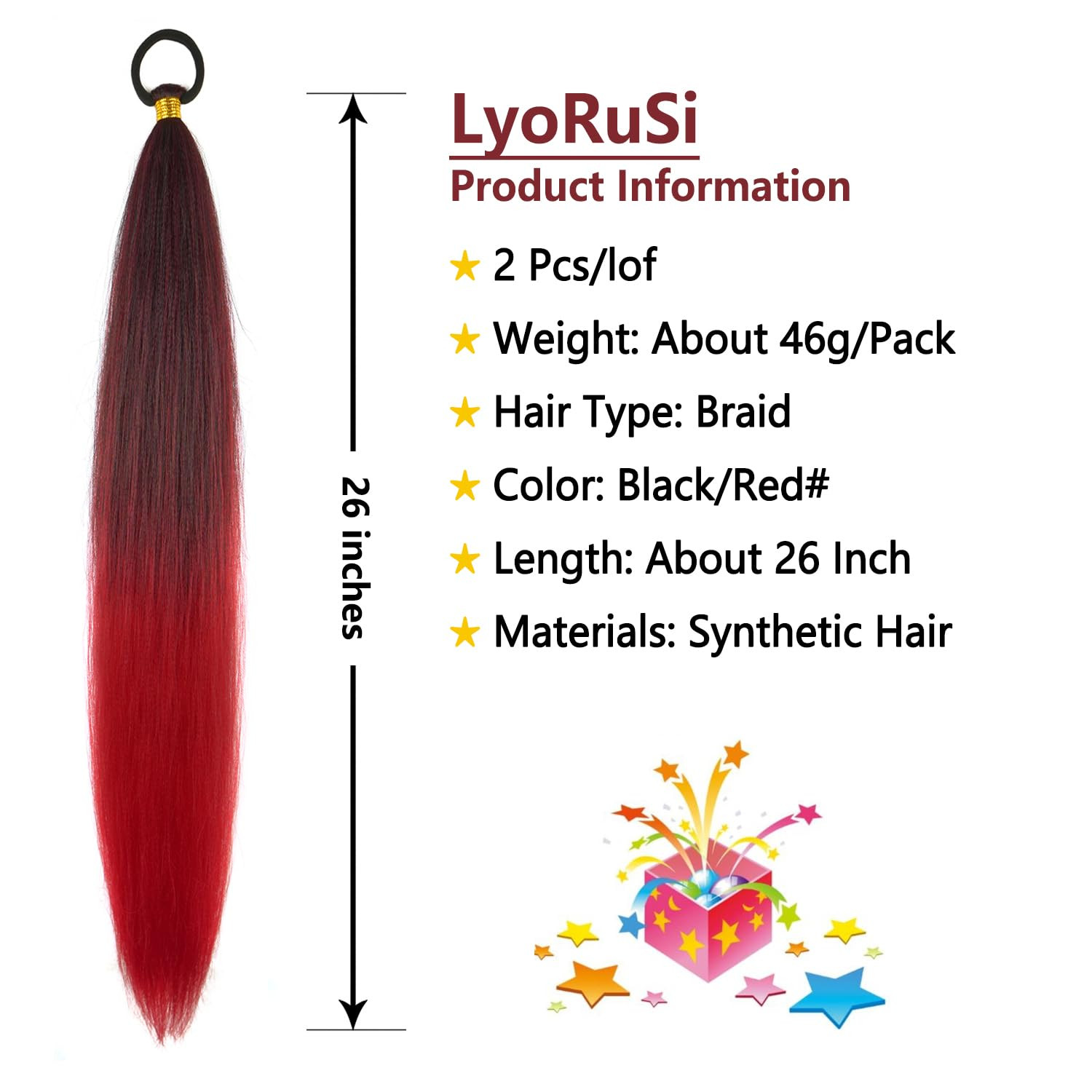 2 Pack Braid Ponytail Extension with Elastic Tie Straight Sleek Wrap Around Brai