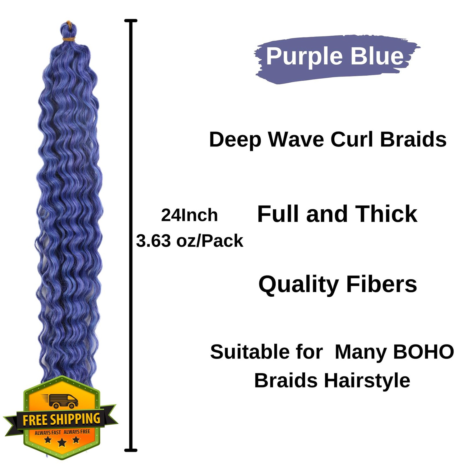 Purple Blue Braiding Hair Pre-stretched Hypoallergenic Boho