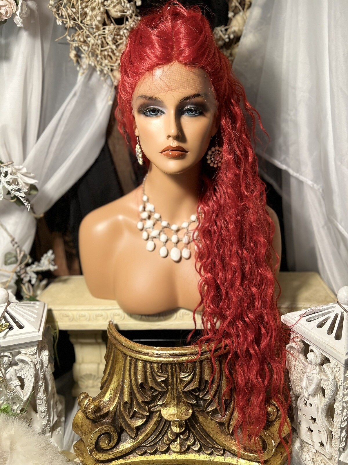 BOLD RED BEAUTY WITH 30”DEEP WAVES, HD LACE FRONT W/5” M. PART, BLEND HH WIG💋