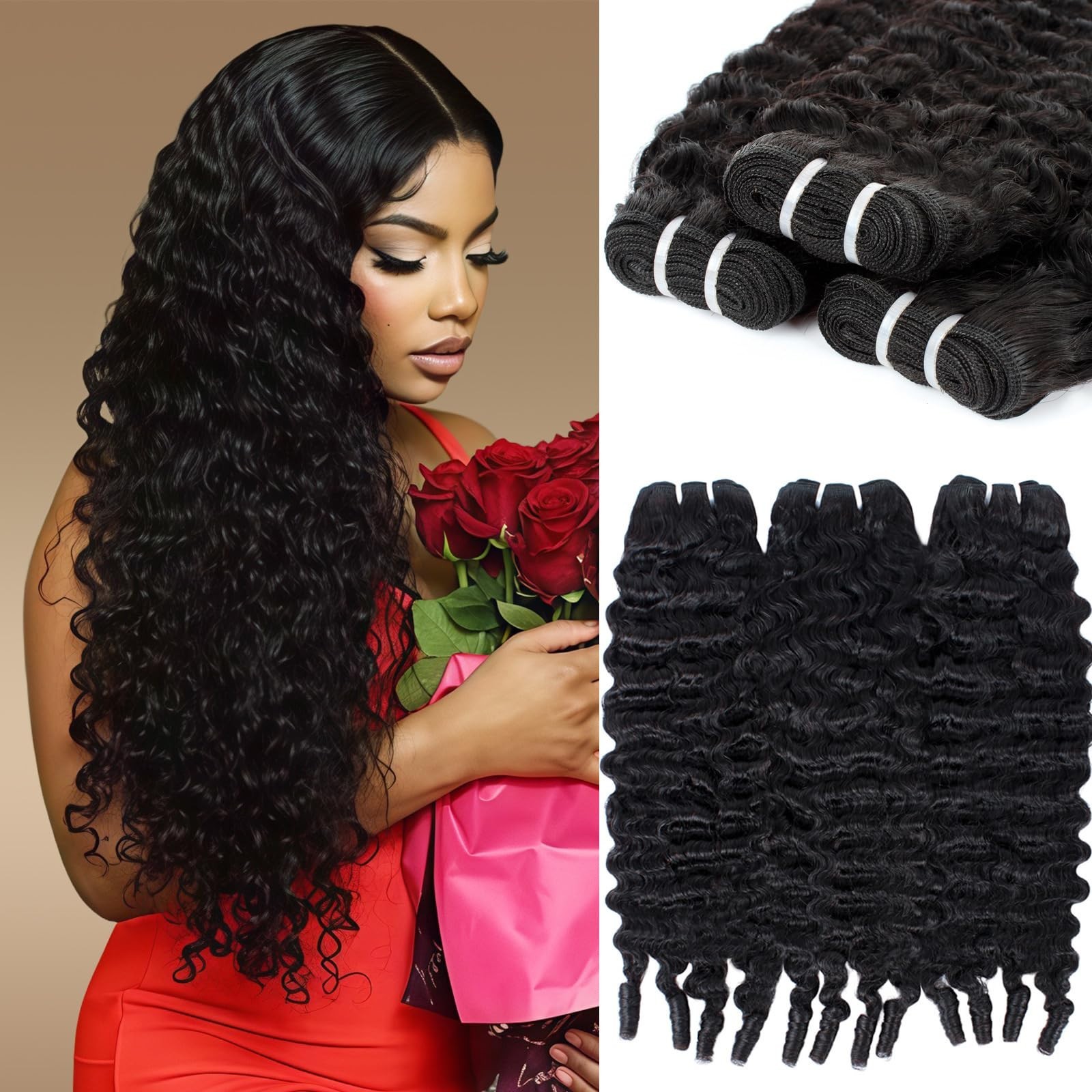 18-22″ Curly Human Hair Bundles – 100% Unprocessed Water Wave Extensions, Deep W