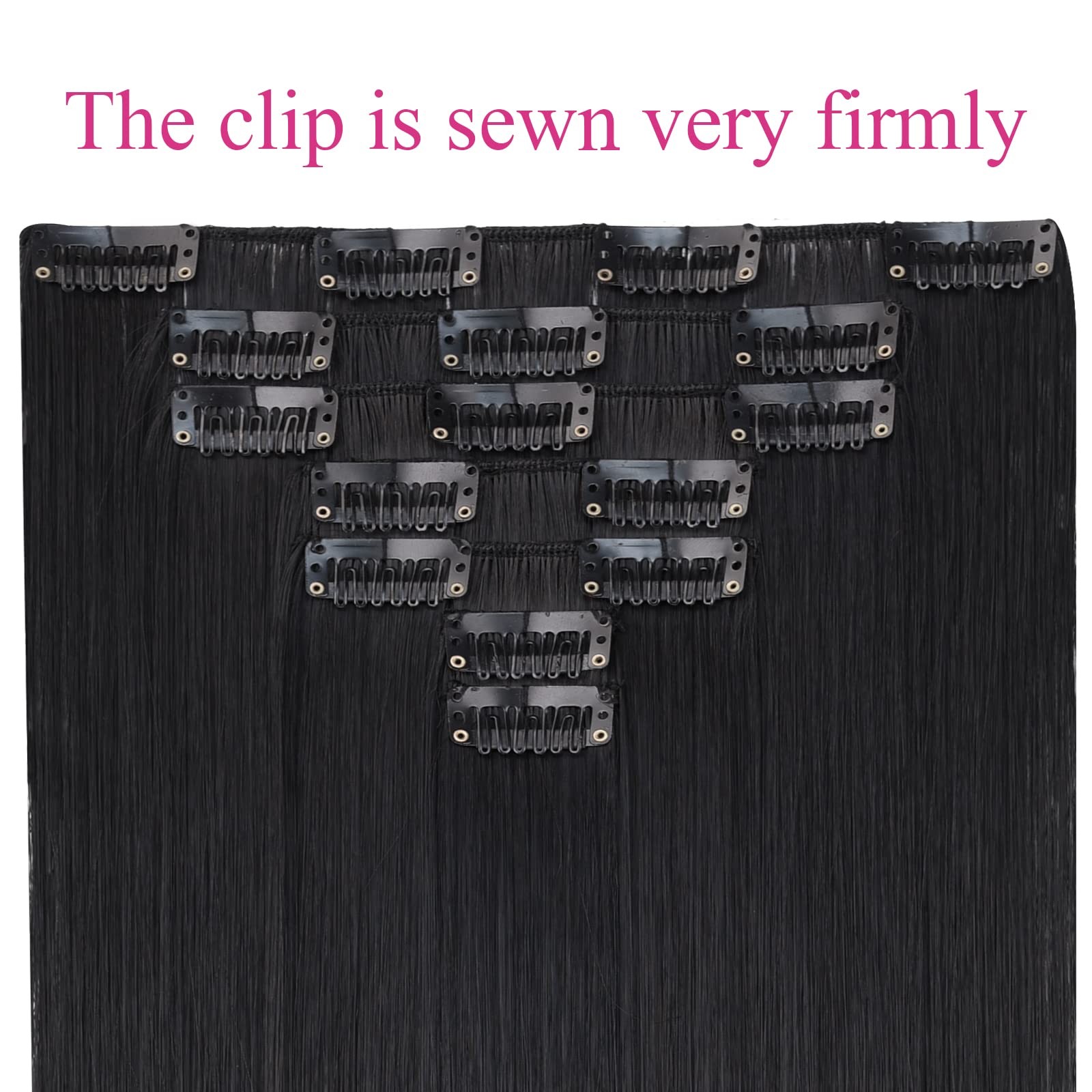Black Hair Extension Straight Clip Hair Extensions 22″ 5 Oz Synthetic Cheap F…