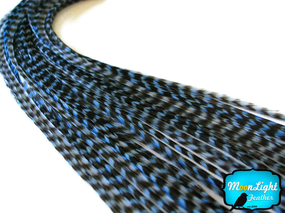 LIGHT BLUE THIN Long Grizzly Rooster Feather & Silicon Bead