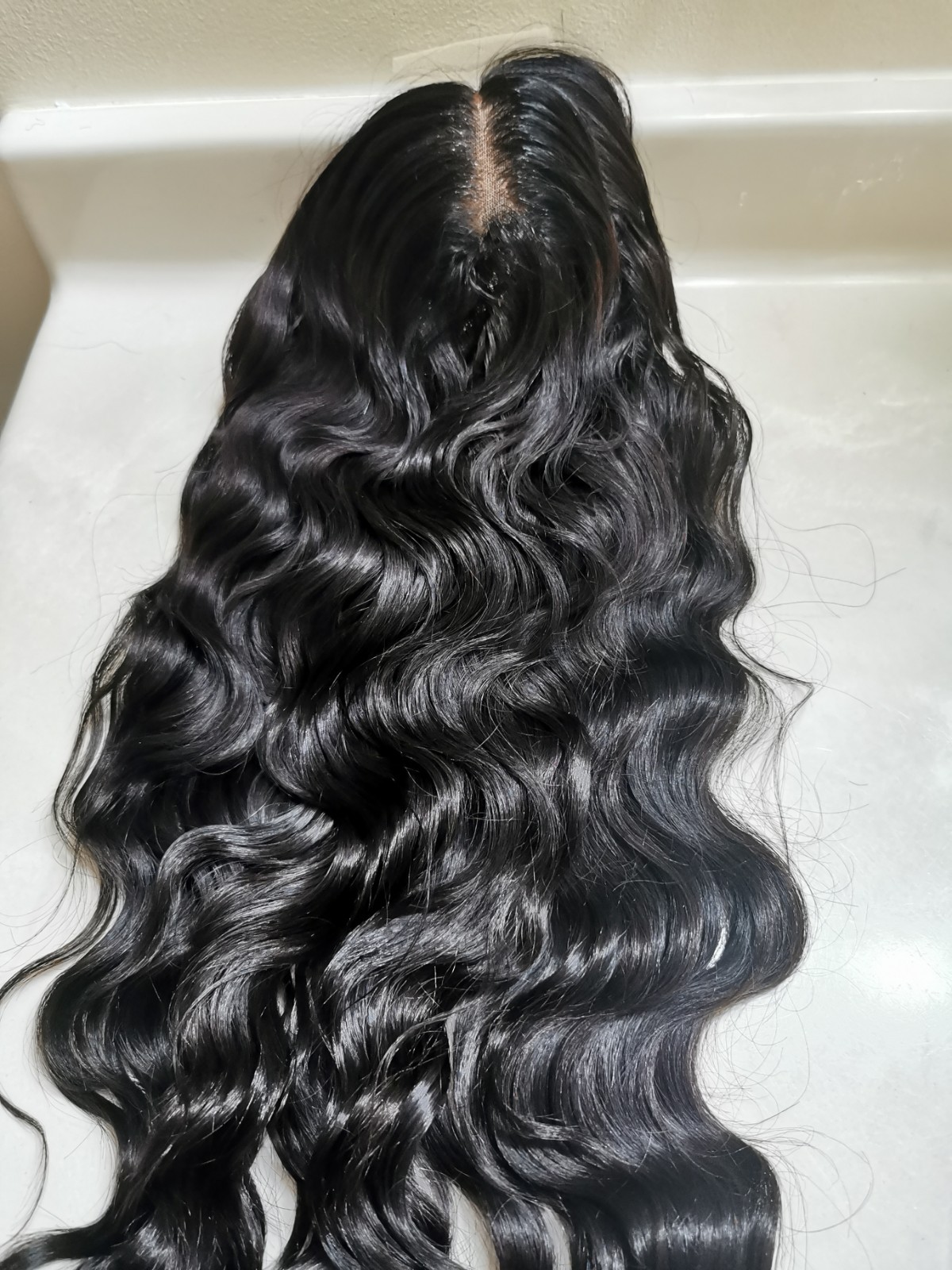 Quality Natural Black Wavy Human Hair Glueless Bleach Closure Wig 24″