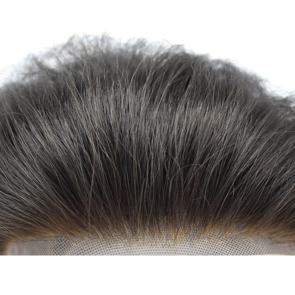 Mens Toupee French Lace Front Hairpiece Fine Mono Poly Skin Hair Systems FPM