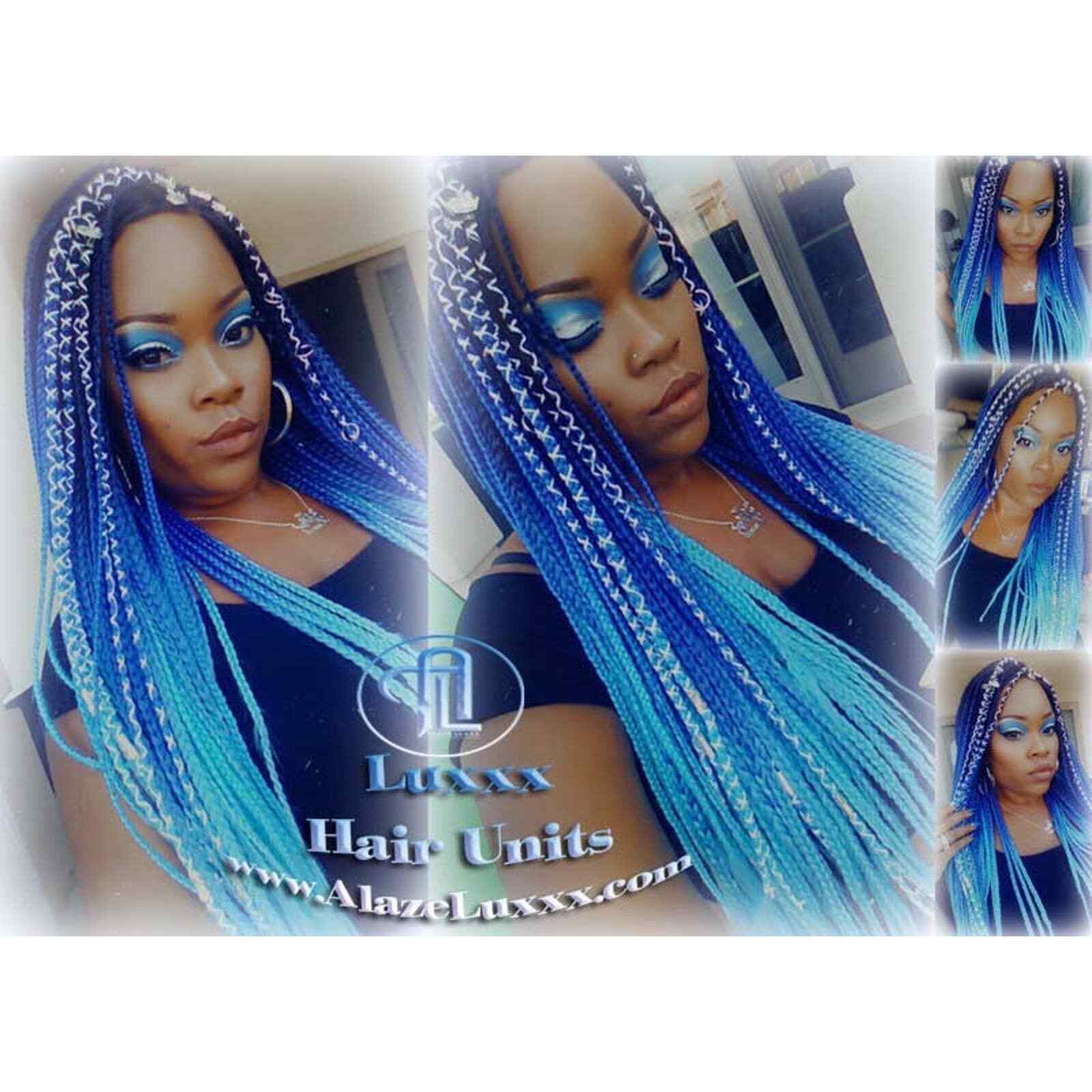 Blue Black Lace Closure Ombre Blue Mermaid Hair Box Braids Wig Multi Color