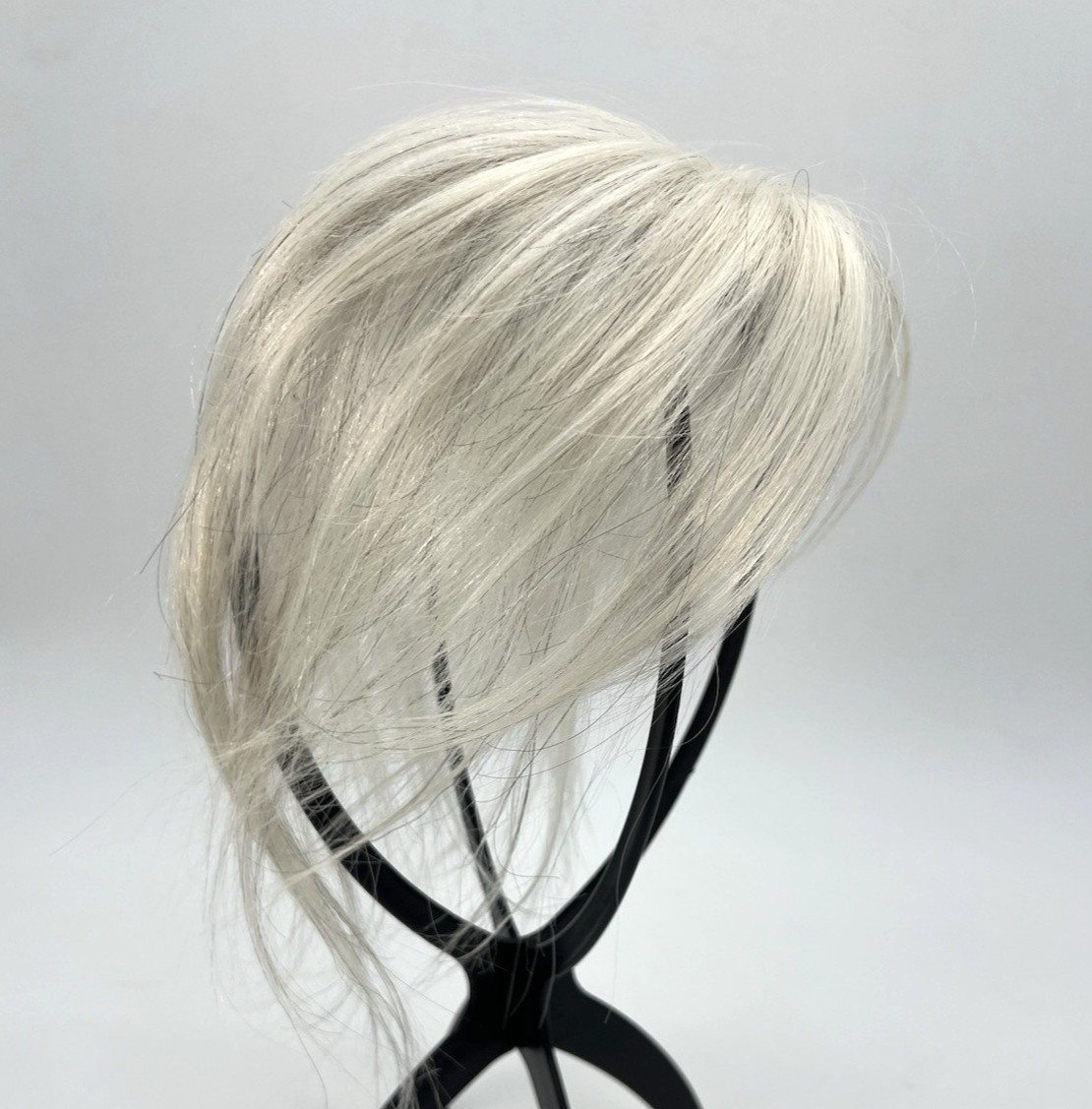 White w/ Black Strands 100% Real Human Side Bang 10in Hair Topper