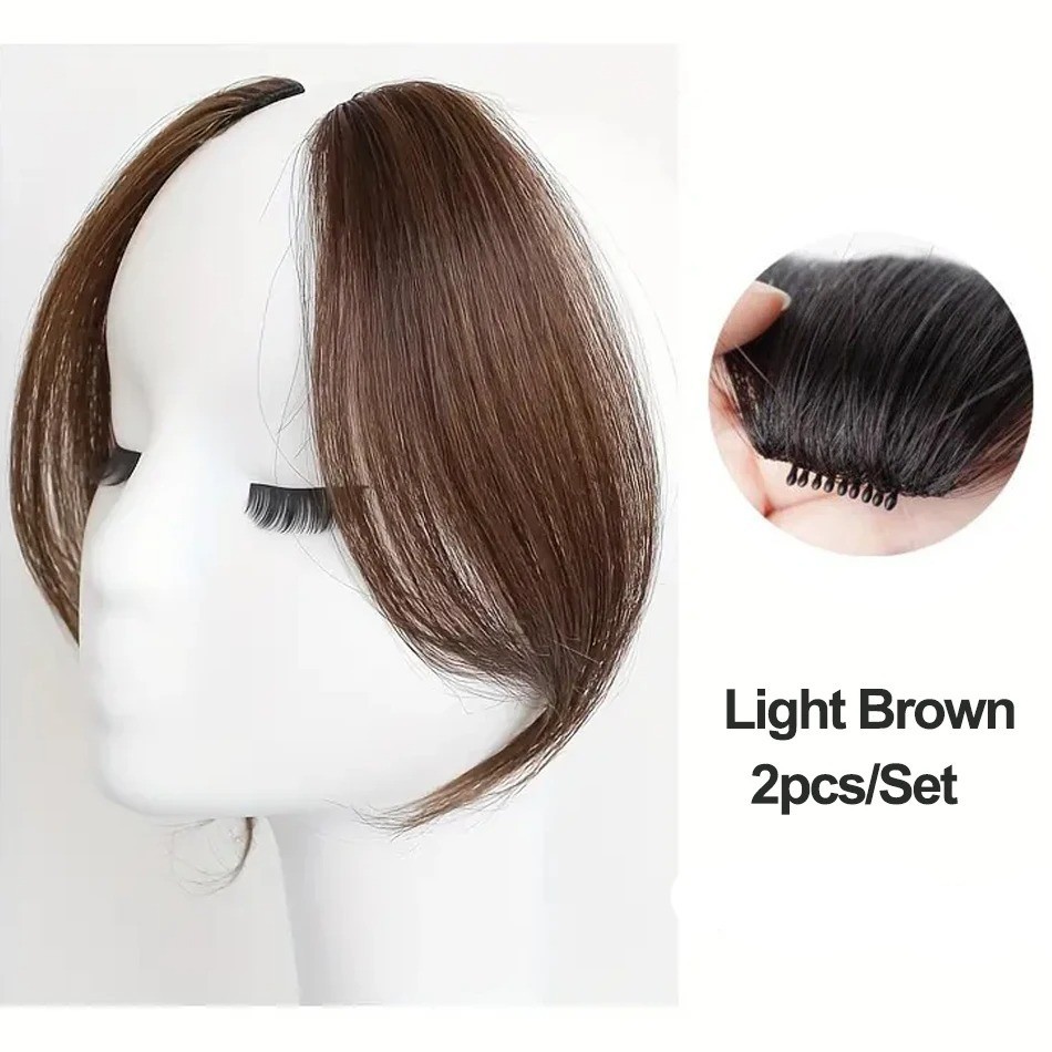 2pcs Side Bangs Synthetic Hair Extension Easy Clip In Gradient Bangs Natural