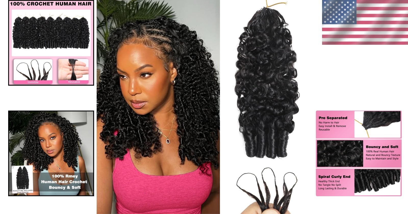 Soft 16″ Remy Curly Human Hair Crochet – Lightweight Burmese, Knotless, Reusable