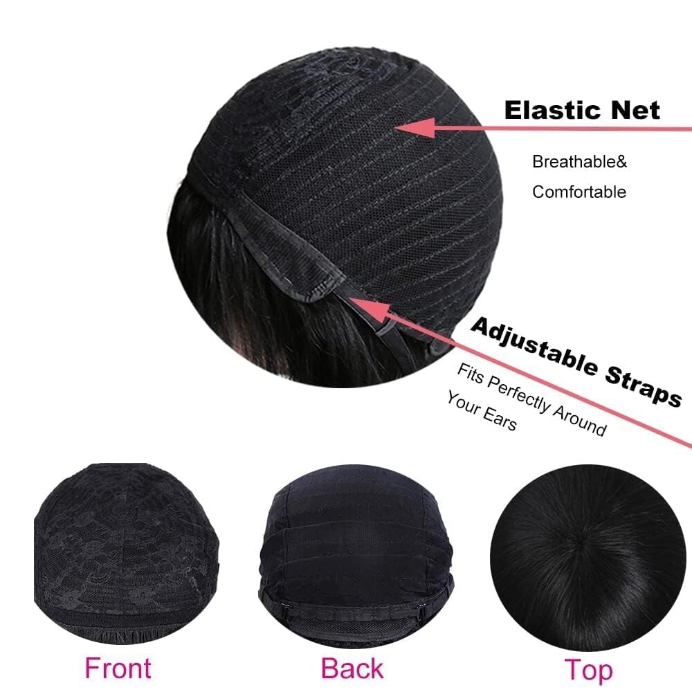 Poshance Straight Wigs with Bangs Human Hair Glueless Machine Made 20″