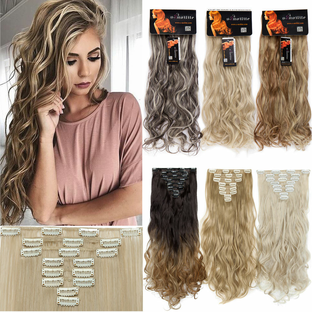 THICK FULL HEAD Clip in Hair Extension 100% Real NATURAL Hairpiece Curly Wavy US