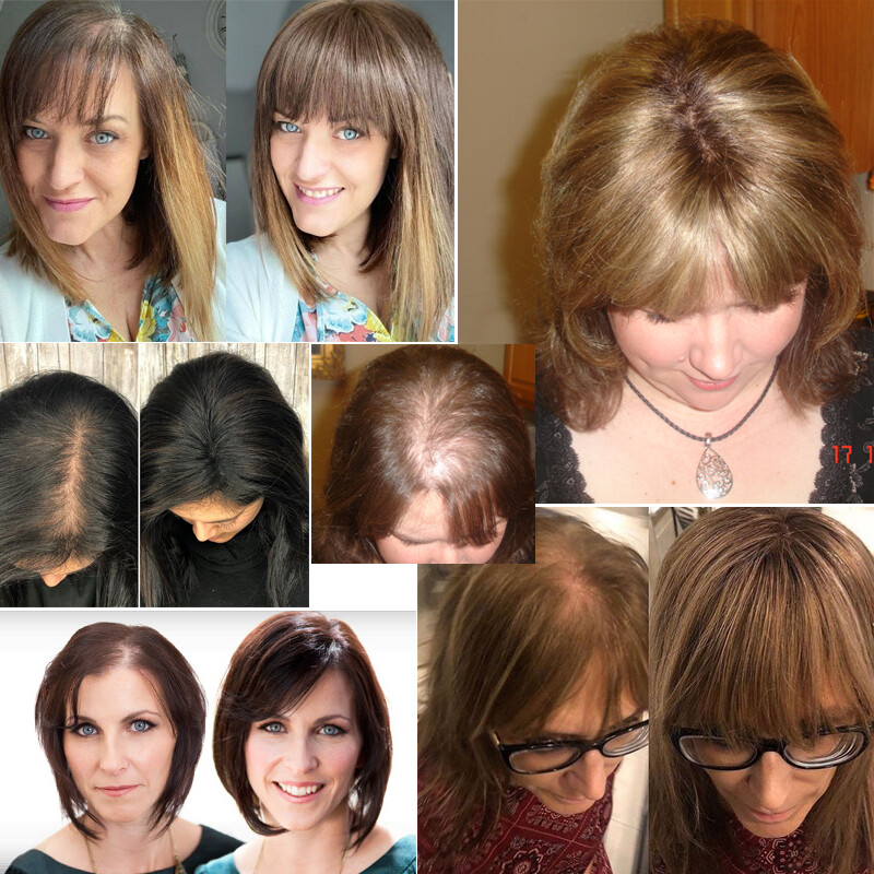 130% Clip in Human Hair Topper Hairpiece Toupee Wigs with Bangs For Loss Hair US