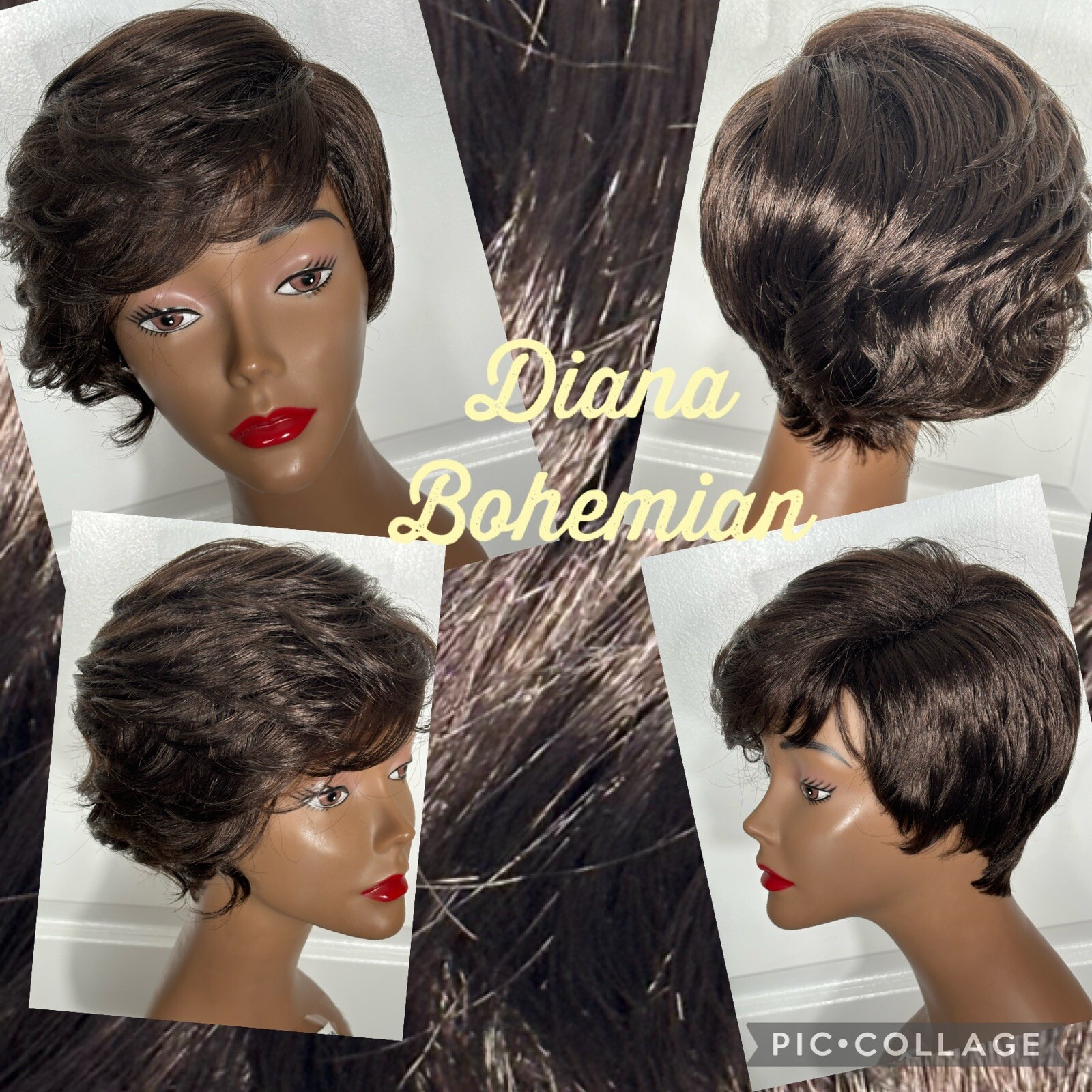 Diana Bohemian Asymmetrical Wig size Average Dark Brown Left Part CLEAN GUC J-5