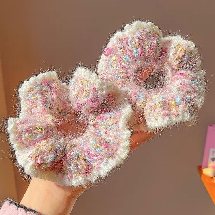 Scrunchies for Women’s Hair Sweet Pink Knit Scrunchies for Long Thick Curly