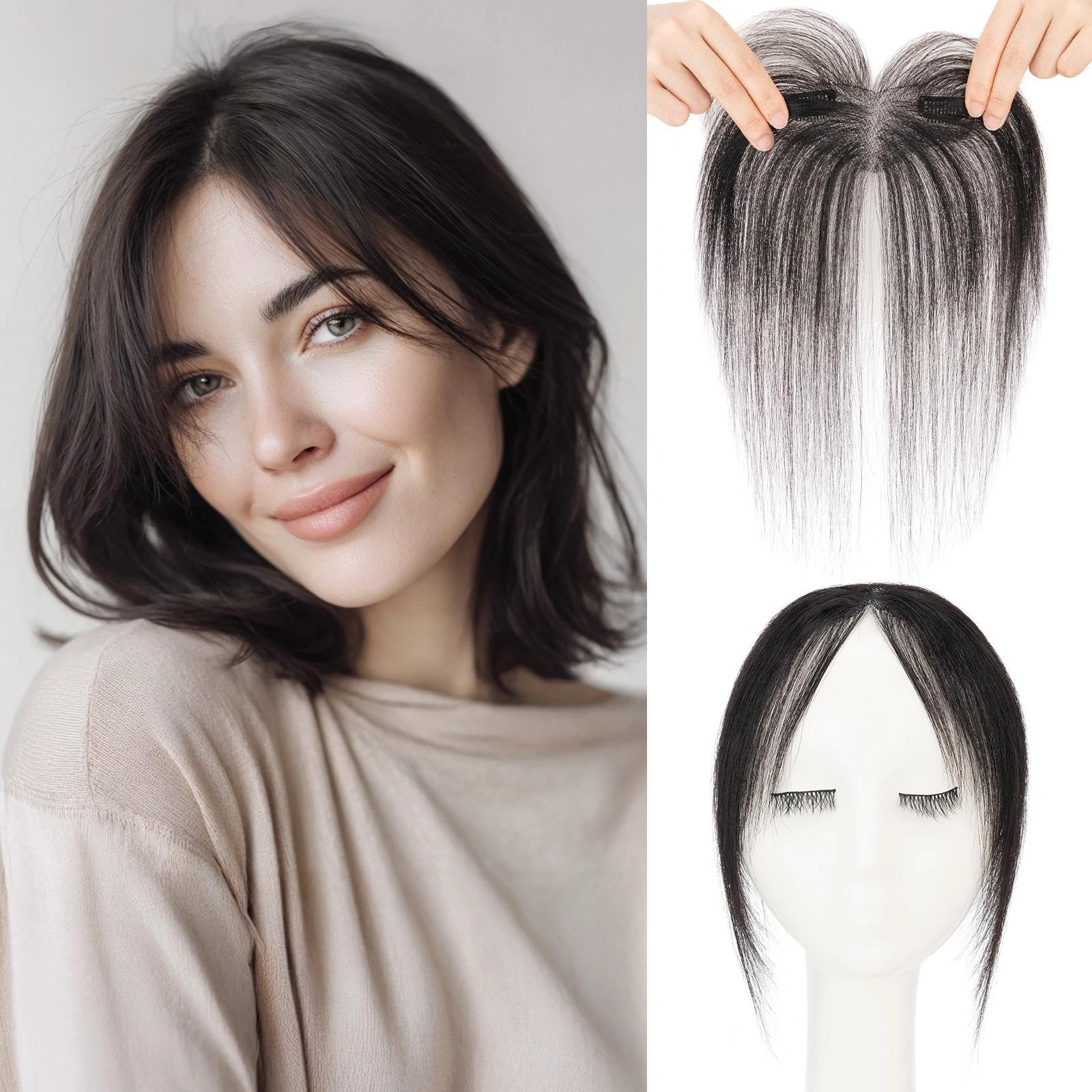 Hairro Clip In Side Bangs 100 Real Human Hair 3D 360 Cover Hand-Tied Fake Bangs