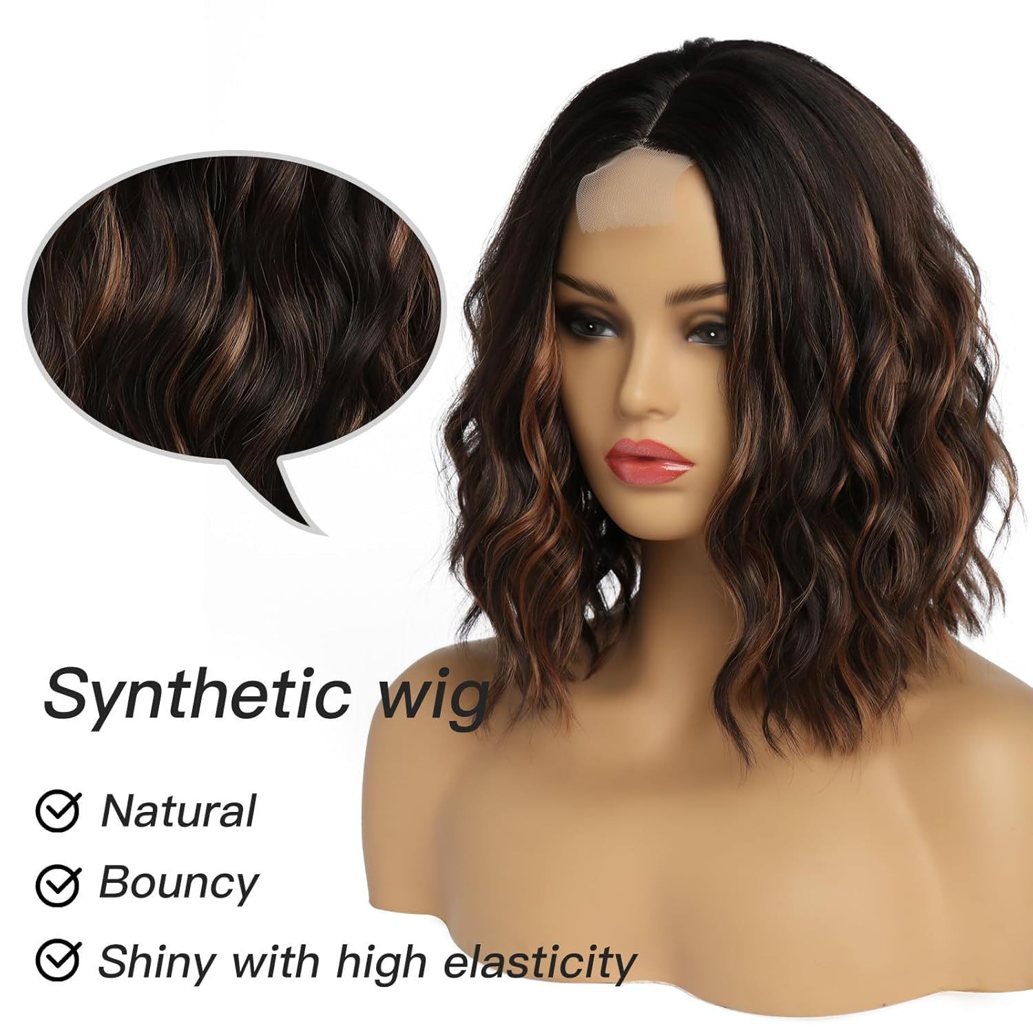European American Medium Long Water Wave Wig Heat Resistant Synthetic Full Head