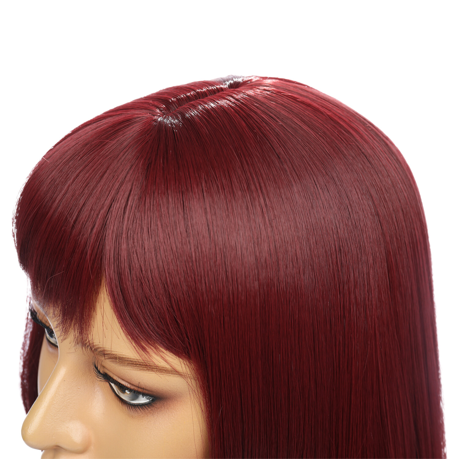 55cm /21.6″Wine Red High Temperature Fiber Hair Wigs with Bangs for Womens