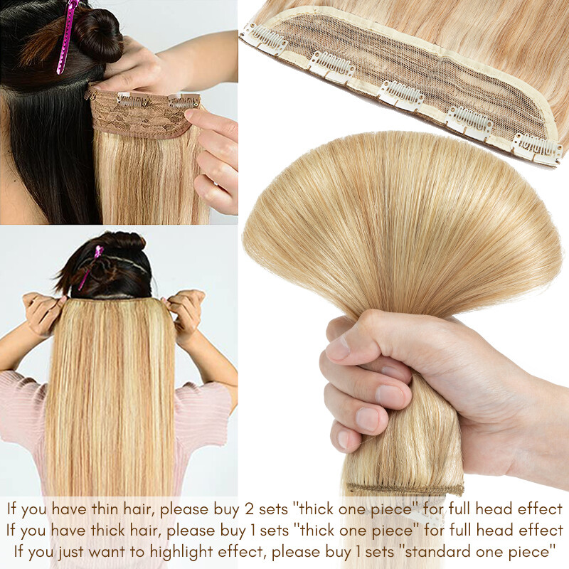 One Piece Clip in Remy Human Hair Extensions 1PCS Full Head Brunette Straight