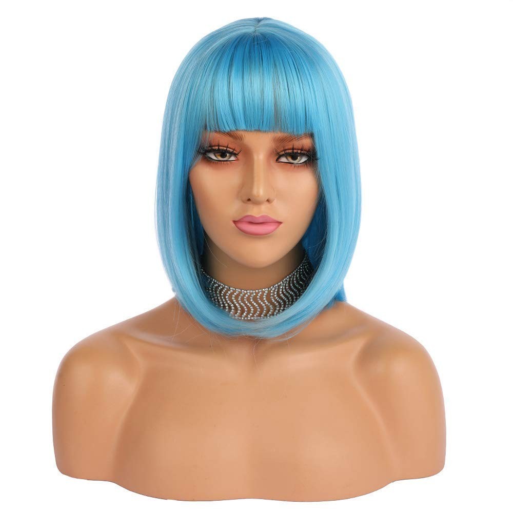 12″ Blue Straight Bob Wig for Women Cosplay Party 163E206613
