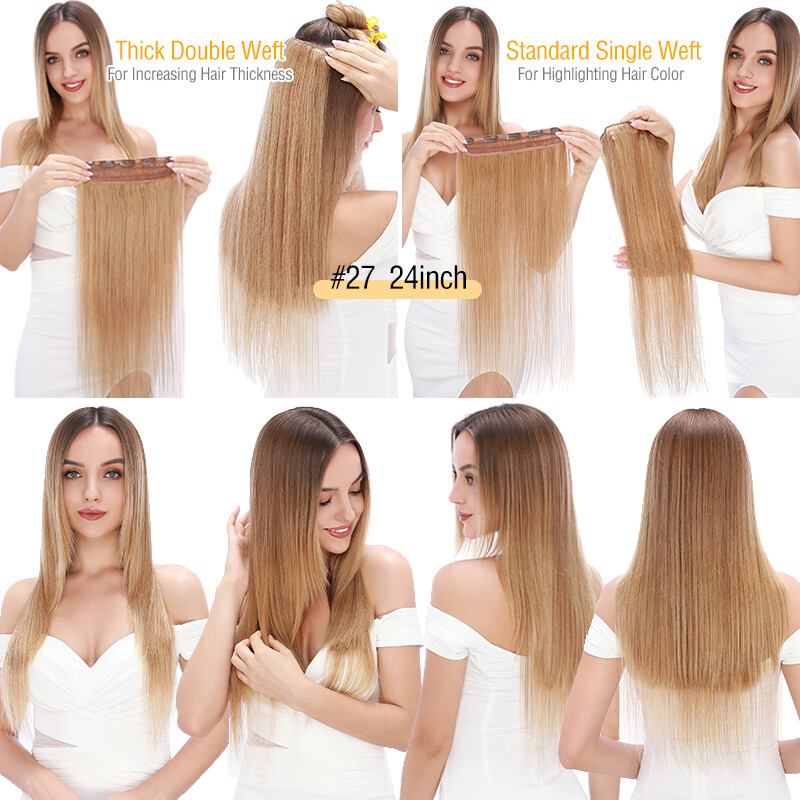 One Piece Clip-in on Long Wavy Real Remy Human Hair Extensions 3/4 Full Head US