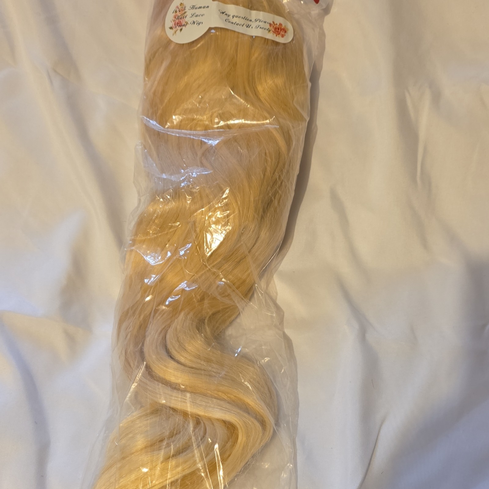 Long Wavy Blonde Human Hair Wig Clip-In Classic Cap Adjustable Straps 2 Clips