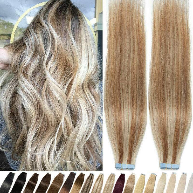 Tape in Human Hair Extensions Invisible Skin Weft Real Brazilian HairBalayage12A