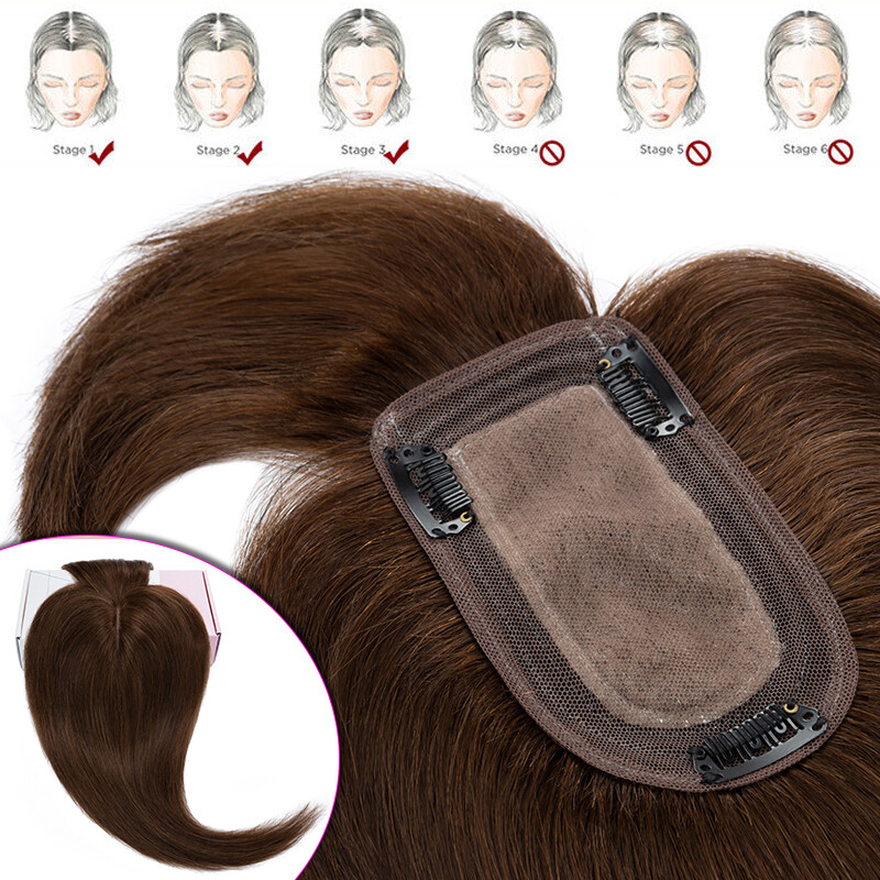 100% Remy Human Hair Topper Clip In Hairpiece Toupee with Bangs 150% Density