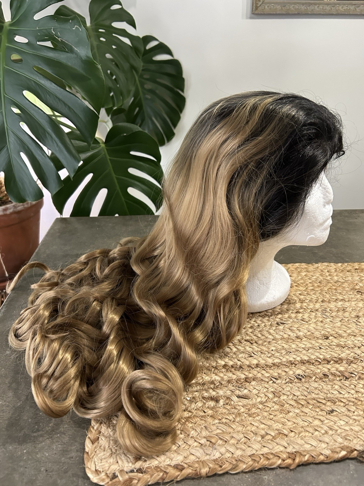 Black Blonde Ombré Curly Wig Synthetic Layered Lace Front Lisa 24”