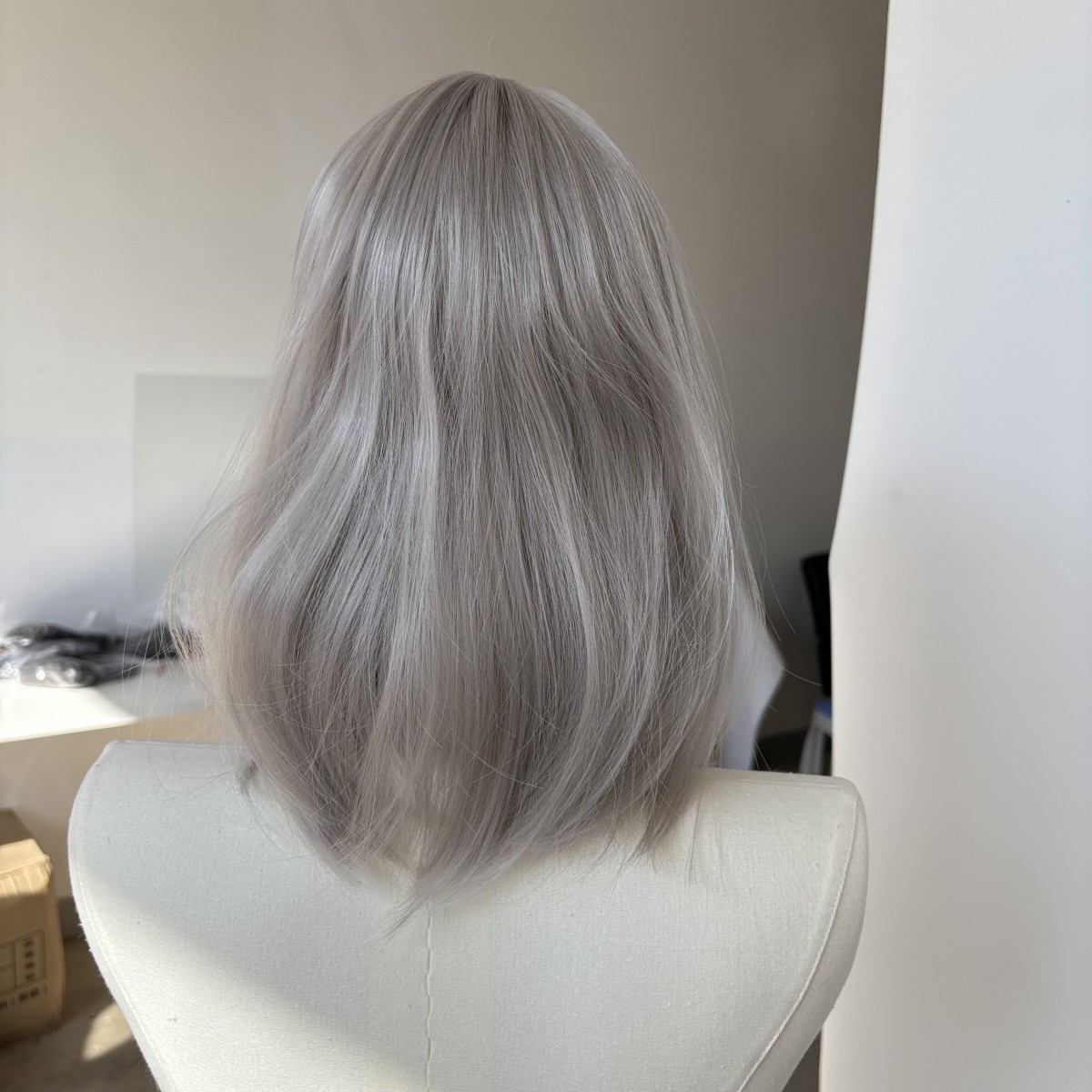 Natural Heat Resistant Hair Short Straight Soft Costume Wigs With Bangs Gray