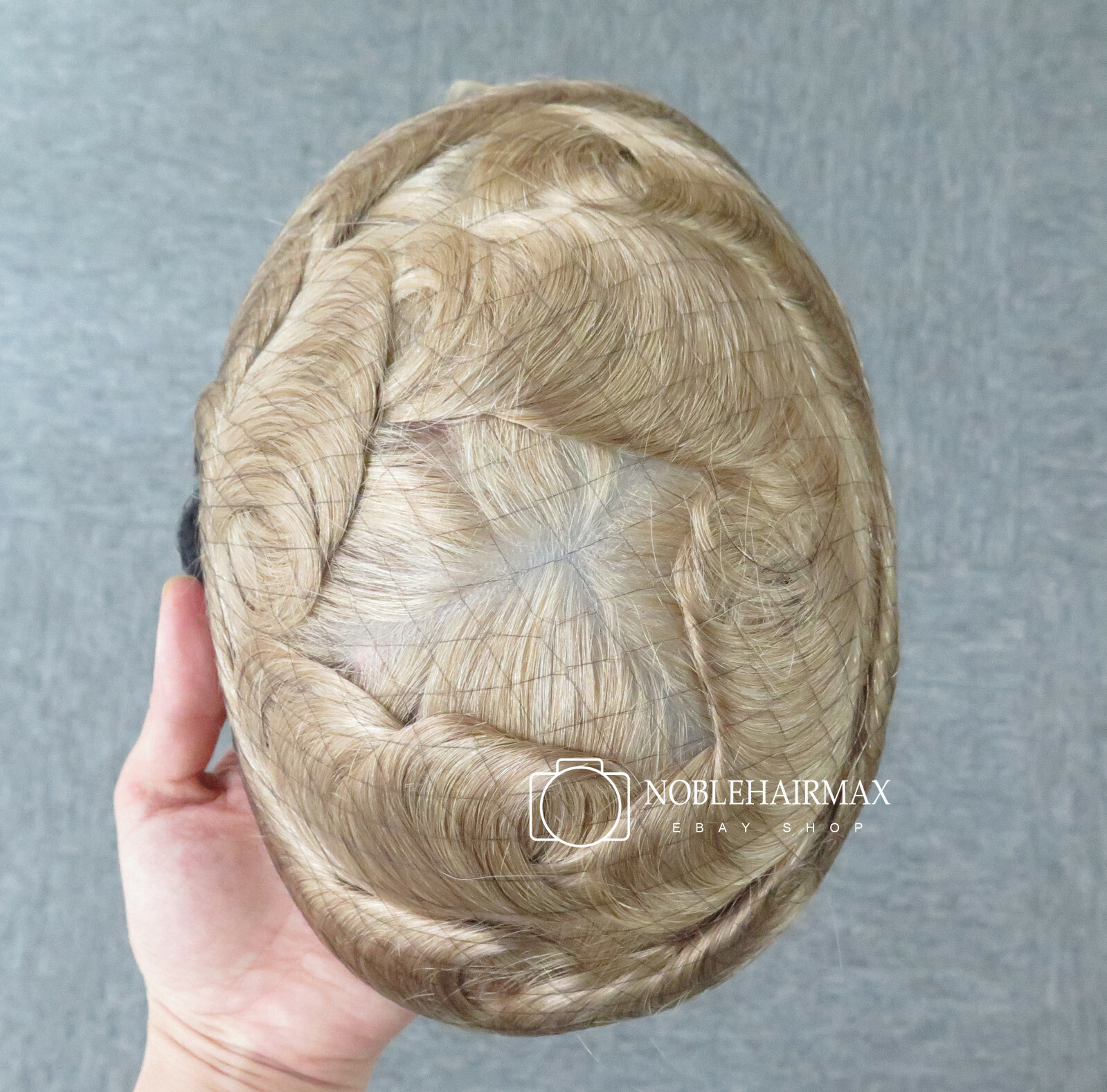 Natural Human Hair Replacement System Ultra Thin Skin Toupee Blonde Hair Wig#22R