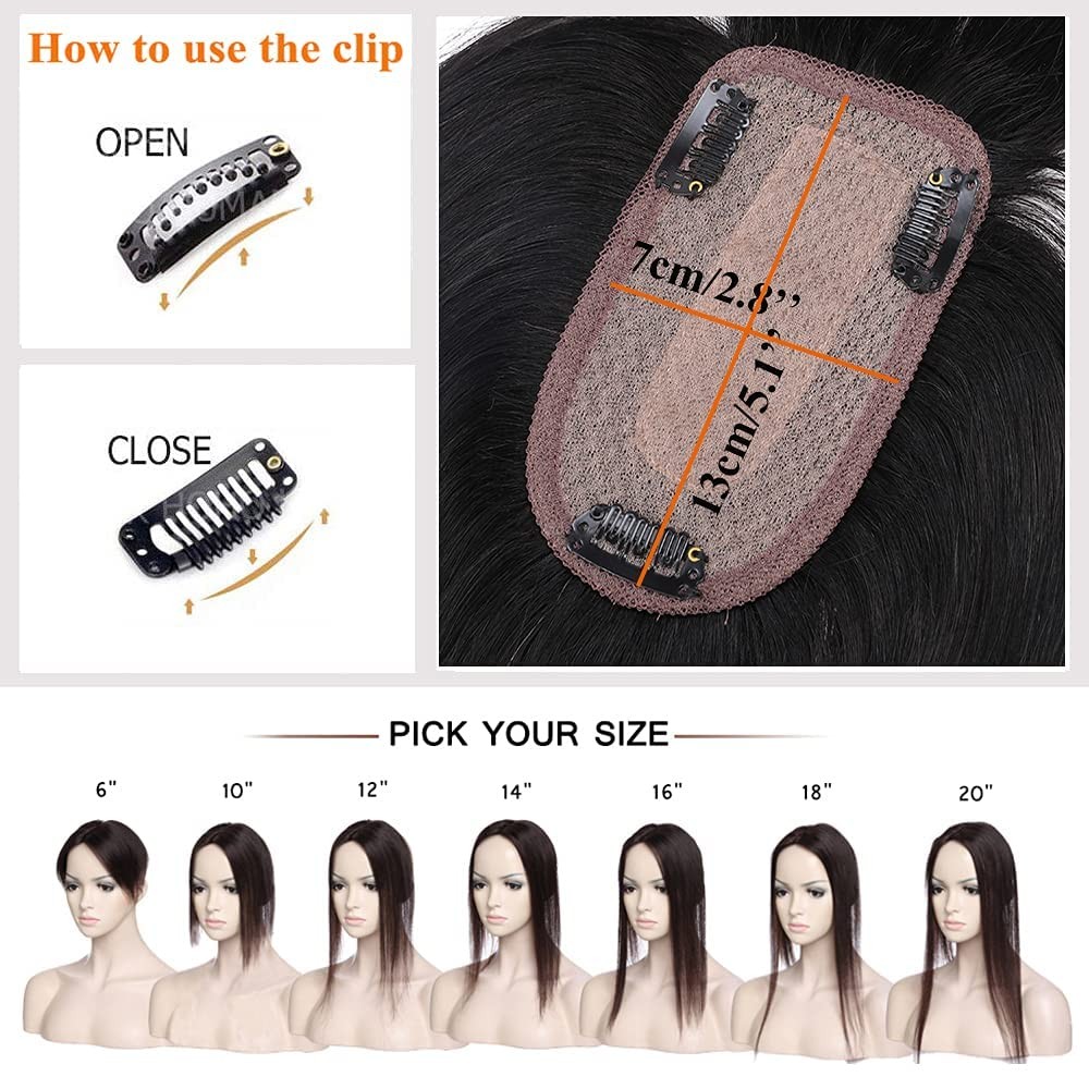 My-Lady 150 Density Human Hair Toppers Bangs For Women 12 Inch Jet Black Silk