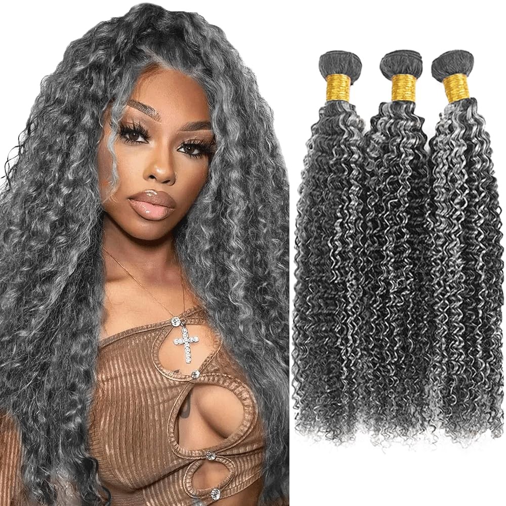 Fridnae Ombre Bundle P1Bgray Curly Wave Human Hair Bundles Salt And Pepper