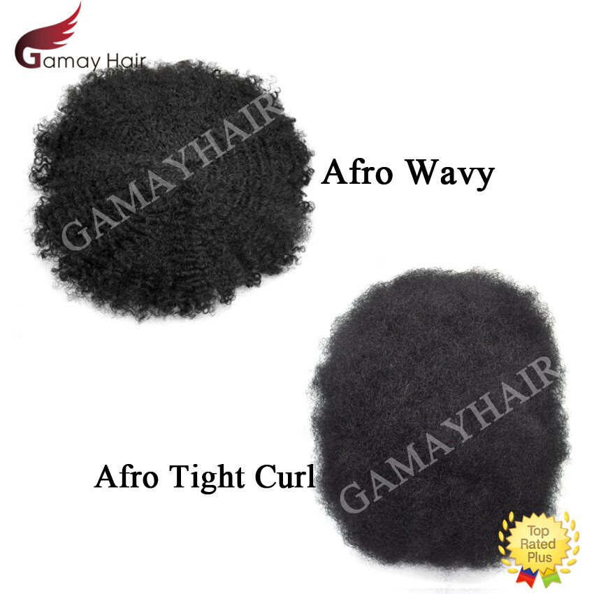 Full Lace Afro Curl Mens Toupee African American Human Black Hair Curly Systems