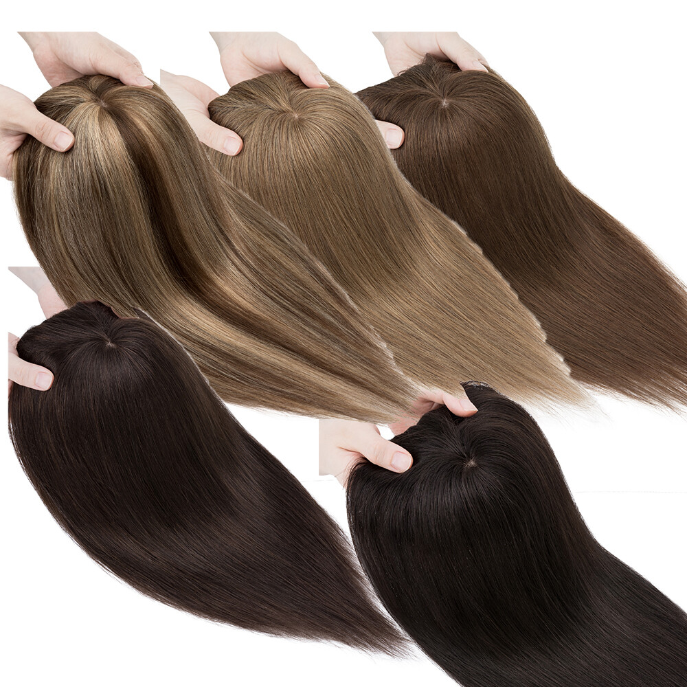 US CLEARANCE 100% Real Human Hair Clip In Top Topper Remy Piece Silk Base Toupee