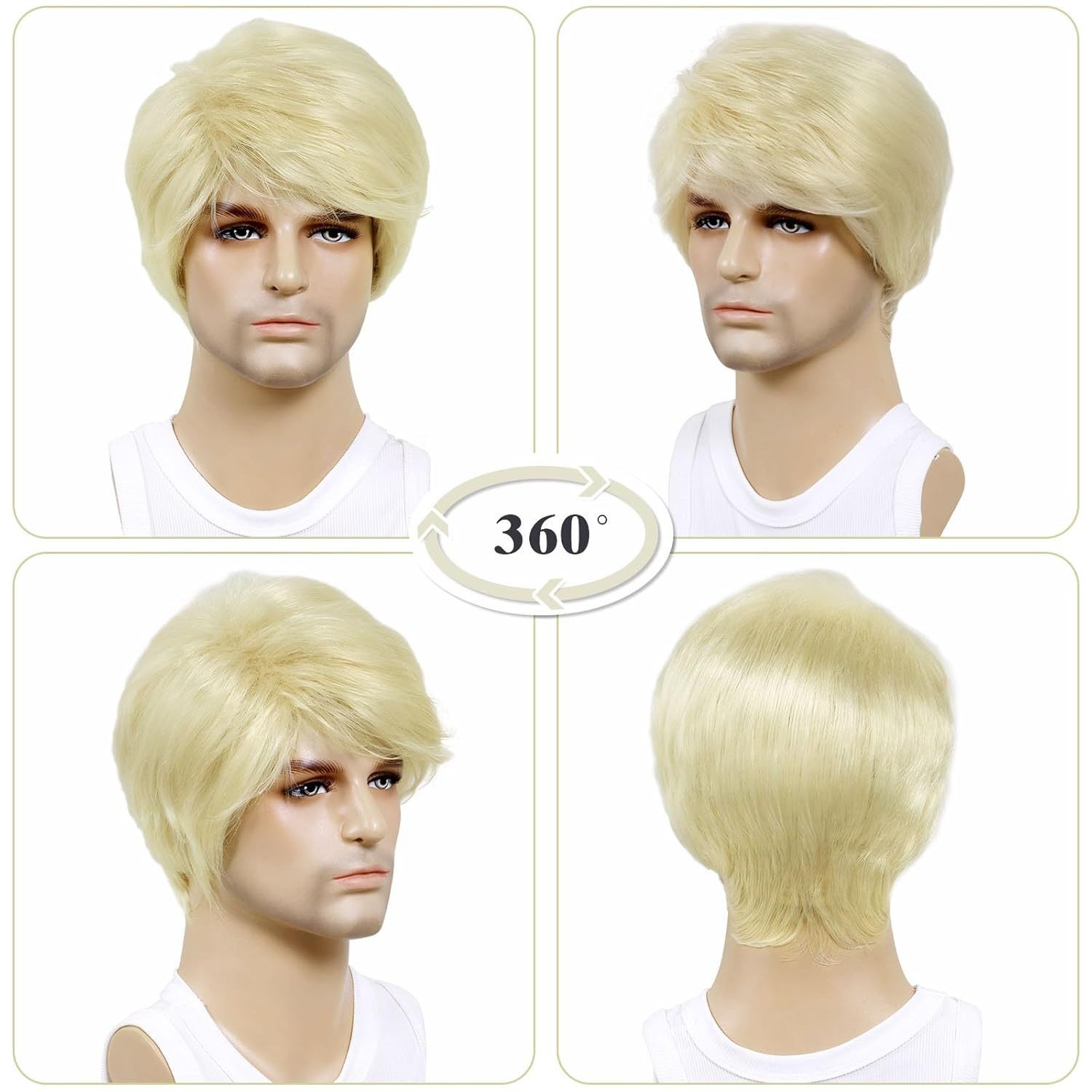 Golden Short Straight Wig for Men Fashion Synthetic Hair Wig Daily Casual
