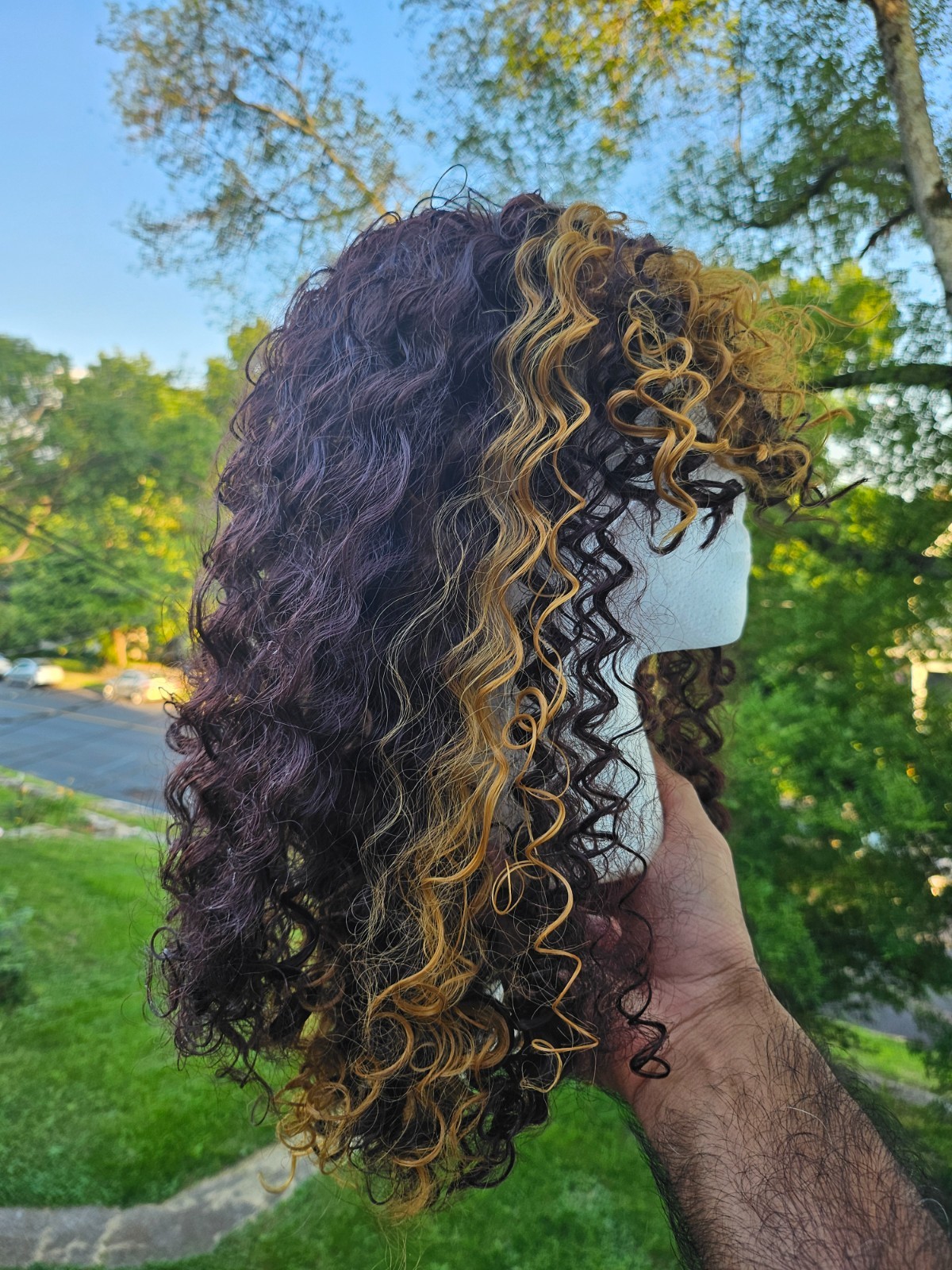 Women Wig Vintage Lazy Style High Temperature Fiber Golden Gradient Long Curly
