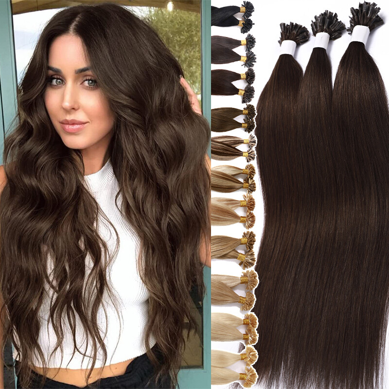 Keratin Hair Extensions Human Hair Pre-Bonded 100% Real Remy strands Full Head