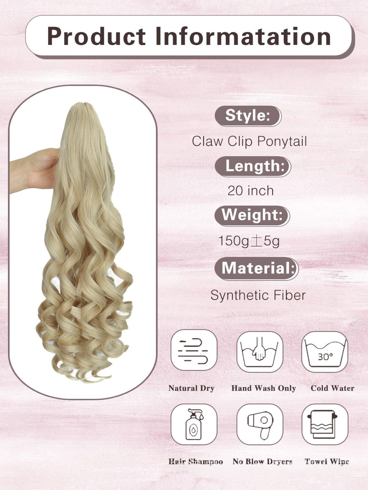 26″ Real Ponytail Claw Clip Hair Extension Pony Tail Thick Hairpiece in As Human