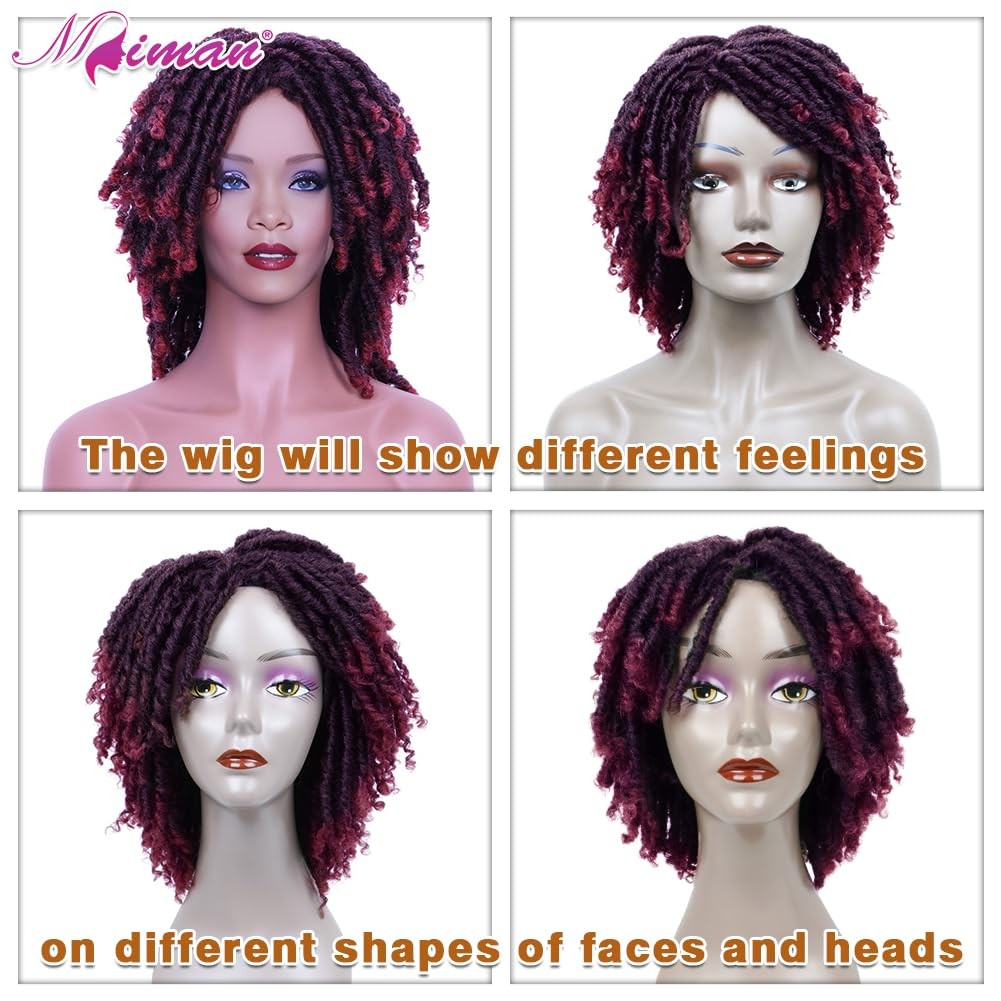6 Inch Short Dreadlock Wigs for Black 99J Wine Red Synthetic Hair Afro Curly …
