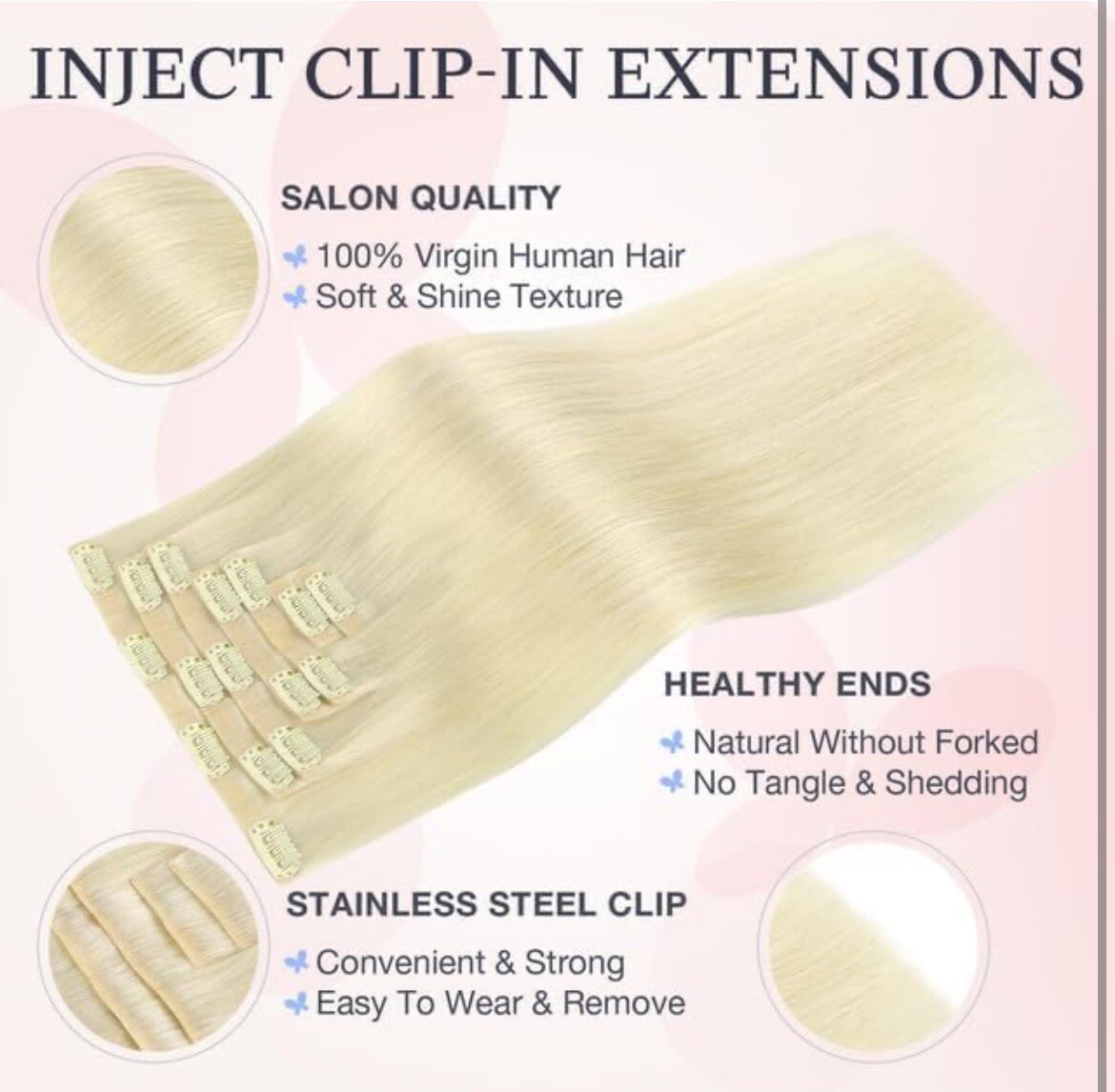 DOORES Invisi Edge Clip in Hair Extensions 12 Inch 110g 7pcs Platinum Blonde